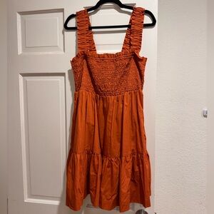 Burnt Orange Smocked Cotton Mini Dress